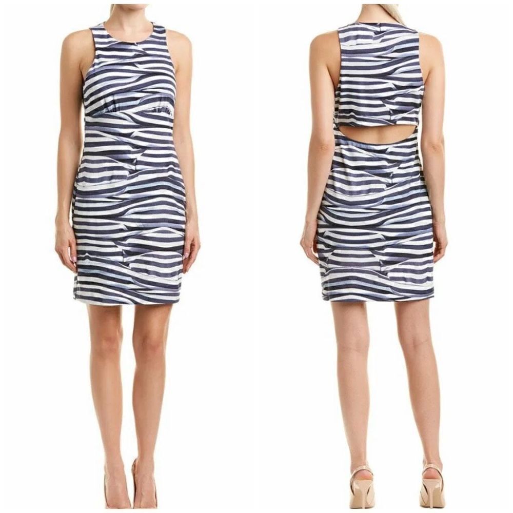 Nicole Miller Collection Black Label Heatwave Cutout Blue White Dress S